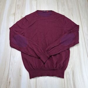 Gallo Mens 100% Fine Merino Wool Sweater Burgundy Elbow Patches Medium